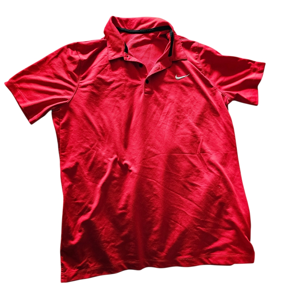 Nike Dri-Fit Red Polo Shirt Short Sleeve Athletic Golf Casual